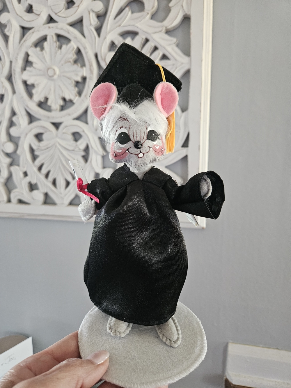 Annalee Graduation Mouse in Black Gown with Pink Ears